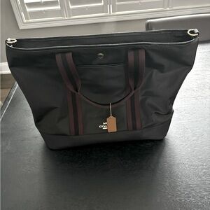 Coach Large (19”x13”x5”) Nylon Tote Bag used just once.  Black with brown trim.